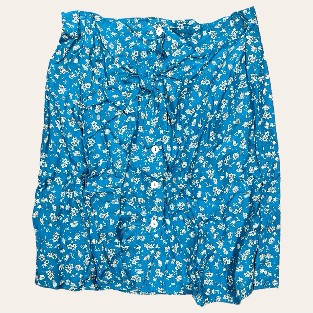Sz 16 Vtg Sky Blue Floral Bow Button Up Summer Skirt Liz Claiborne Sport BOHO